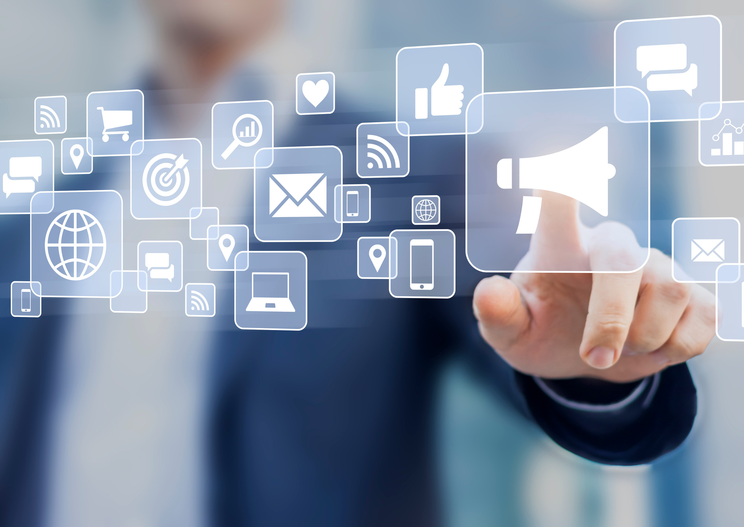 Digital marketing, businessman advertising campaign strategy, email, social, mobile, internet